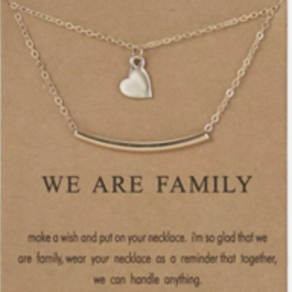 NEW “We Are Family” Heart & Bar Necklace w/ Quote & Card - Great Gift! - Picture 2 of 2